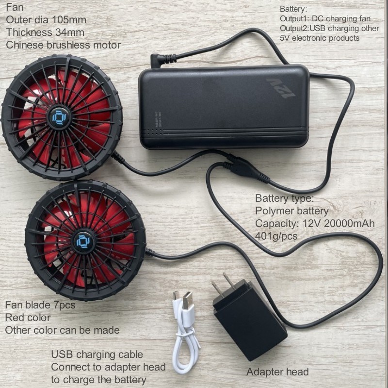 Klimatisierte Jacke Kühlventilator Batterie 12v 20000mAh Hochgeschwindigkeit 10H Arbeitszeit